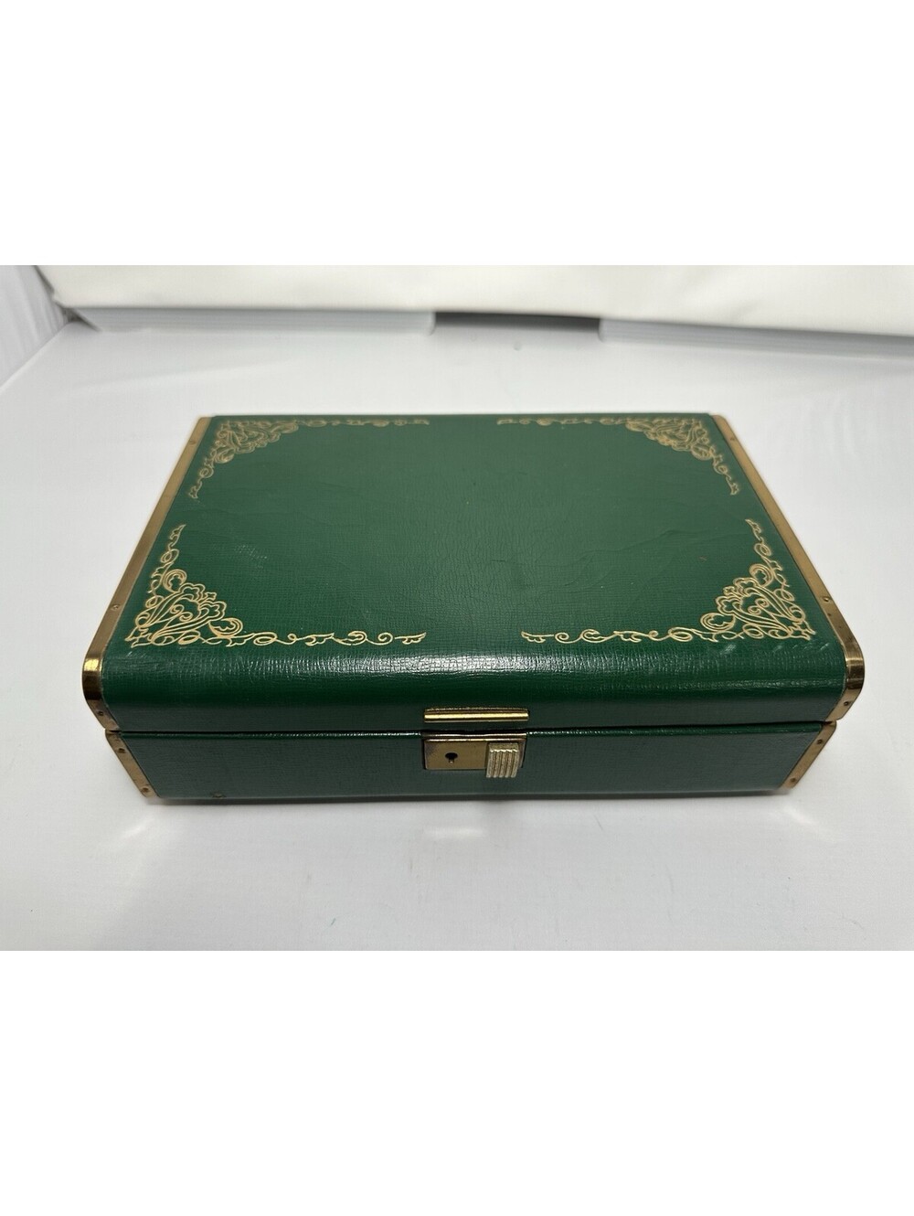 Vintage 1950s/60s Green Faux Leather Jewelry Box & Matching Travel Case Set